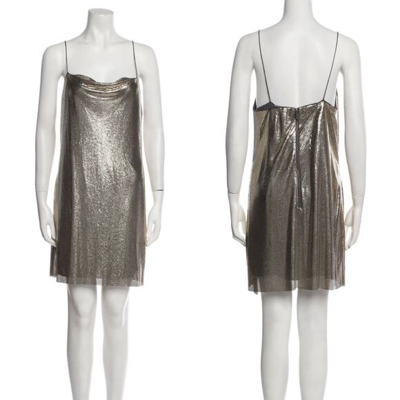 Alice + Olivia Harmony Chain Mail Slip Dress Metallic Silver Size 8 NWT - Picture 3 of 11